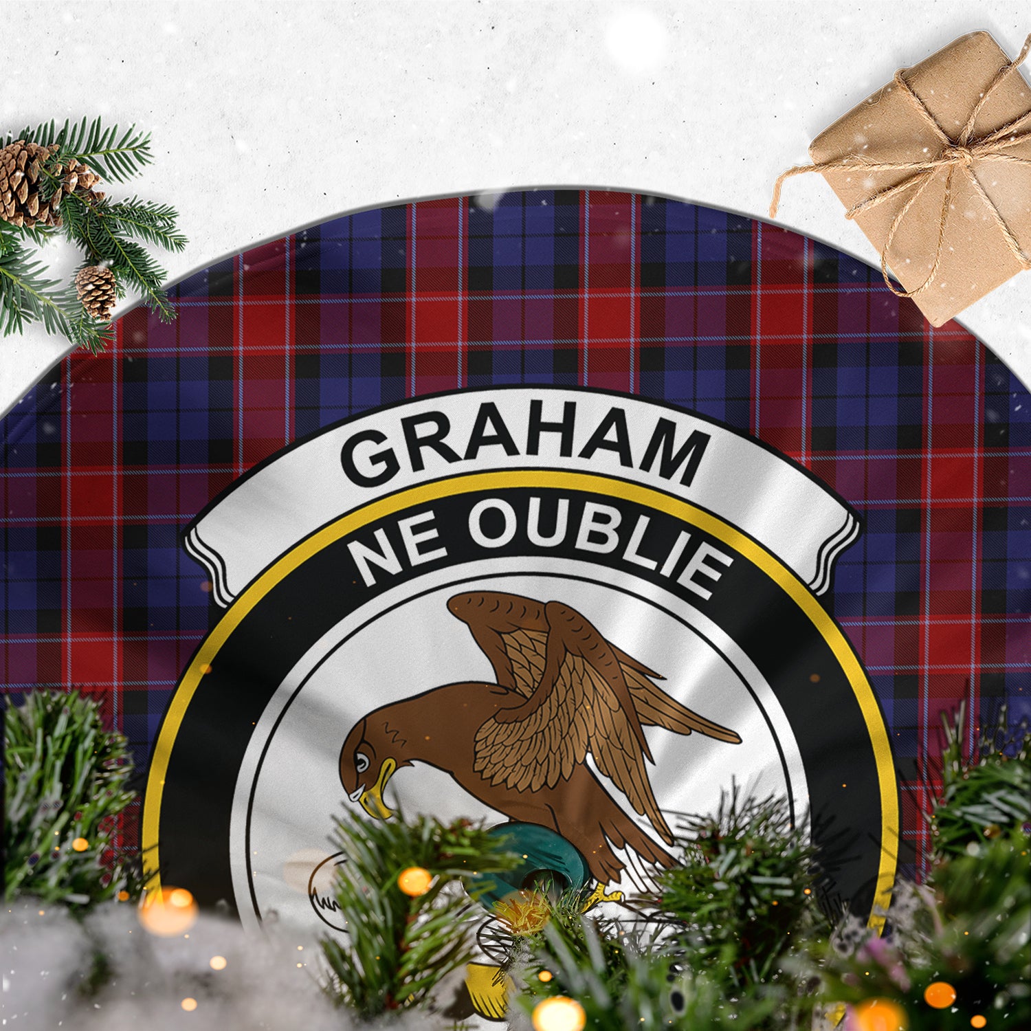 Graham of Menteith Red Tartan Christmas Tree Skirt with Family Crest - Tartanvibesclothing