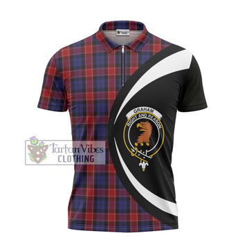 Graham of Menteith Red Tartan Zipper Polo Shirt with Family Crest Circle Style