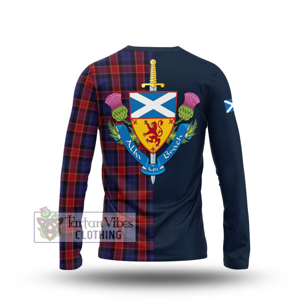 Tartan Vibes Clothing Graham of Menteith Red Tartan Long Sleeve T-Shirt with Scottish Lion Royal Arm Half Style