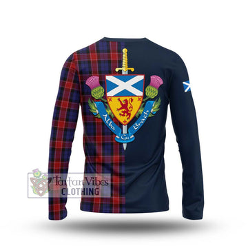 Graham of Menteith Red Tartan Long Sleeve T-Shirt Alba with Scottish Lion Royal Arm Half Style