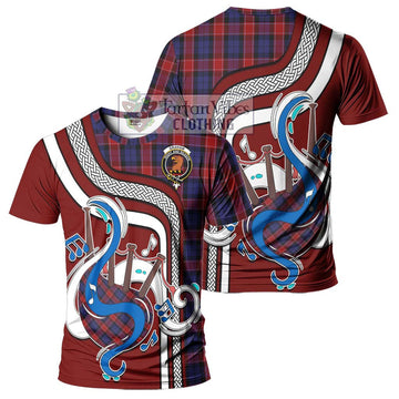 Graham of Menteith Red Tartan T-Shirt with Epic Bagpipe Style