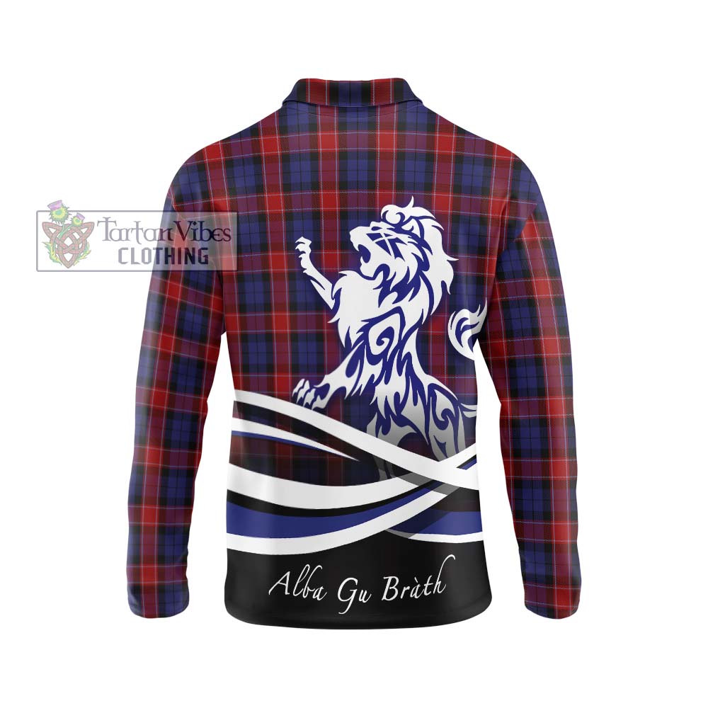 Graham of Menteith Red Tartan Long Sleeve Polo Shirt with Alba Gu Brath Regal Lion Emblem - Tartanvibesclothing Shop