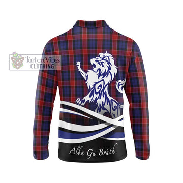 Graham of Menteith Red Tartan Long Sleeve Polo Shirt with Alba Gu Brath Regal Lion Emblem