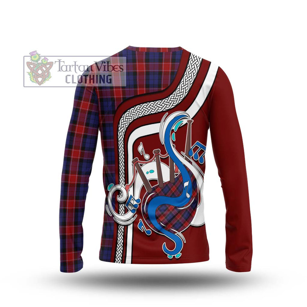 Tartan Vibes Clothing Graham of Menteith Red Tartan Long Sleeve T-Shirt with Epic Bagpipe Style