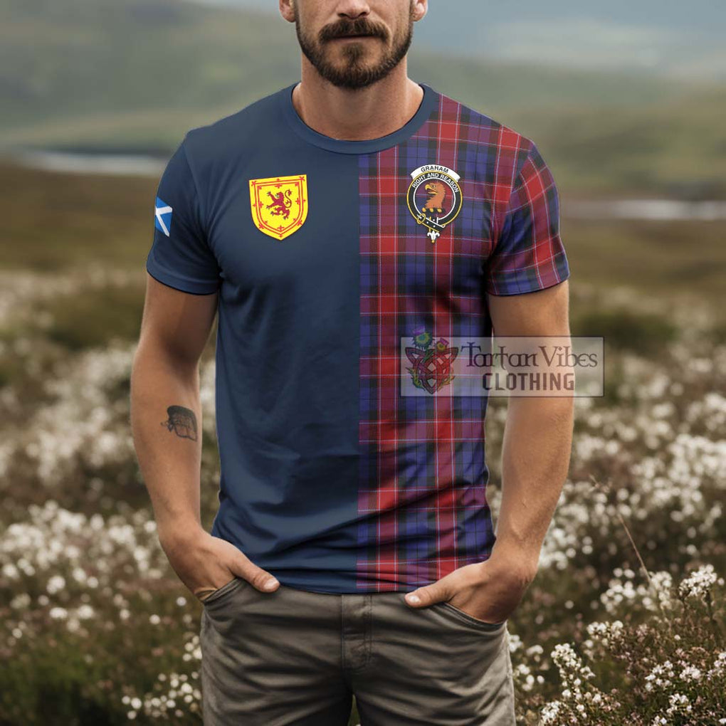 Tartan Vibes Clothing Graham of Menteith Red Tartan T-Shirt Alba with Scottish Lion Royal Arm Half Style