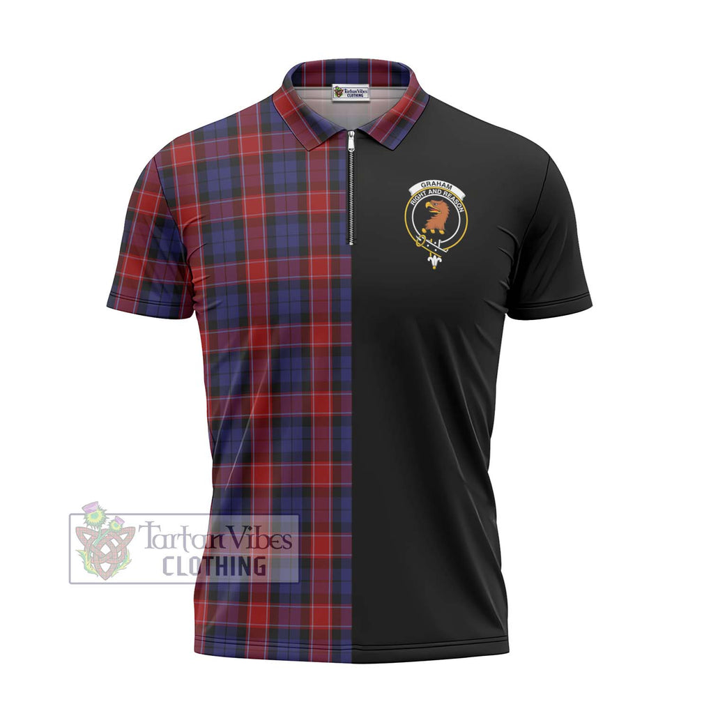 Graham of Menteith Red Tartan Zipper Polo Shirt with Family Crest and Half Of Me Style - Tartanvibesclothing Shop