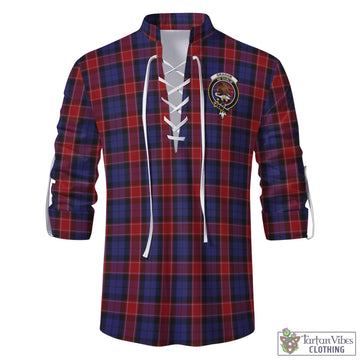 Graham of Menteith Red Tartan Men's Scottish Traditional Jacobite Ghillie Kilt Shirt with Family Crest