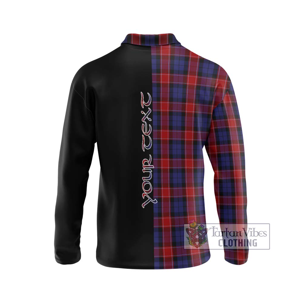 Graham of Menteith Red Tartan Long Sleeve Polo Shirt with Family Crest and Half Of Me Style - Tartanvibesclothing Shop