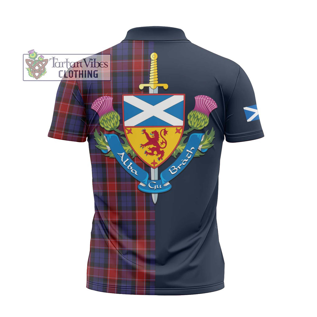 Tartan Vibes Clothing Graham of Menteith Red Tartan Zipper Polo Shirt with Scottish Lion Royal Arm Half Style