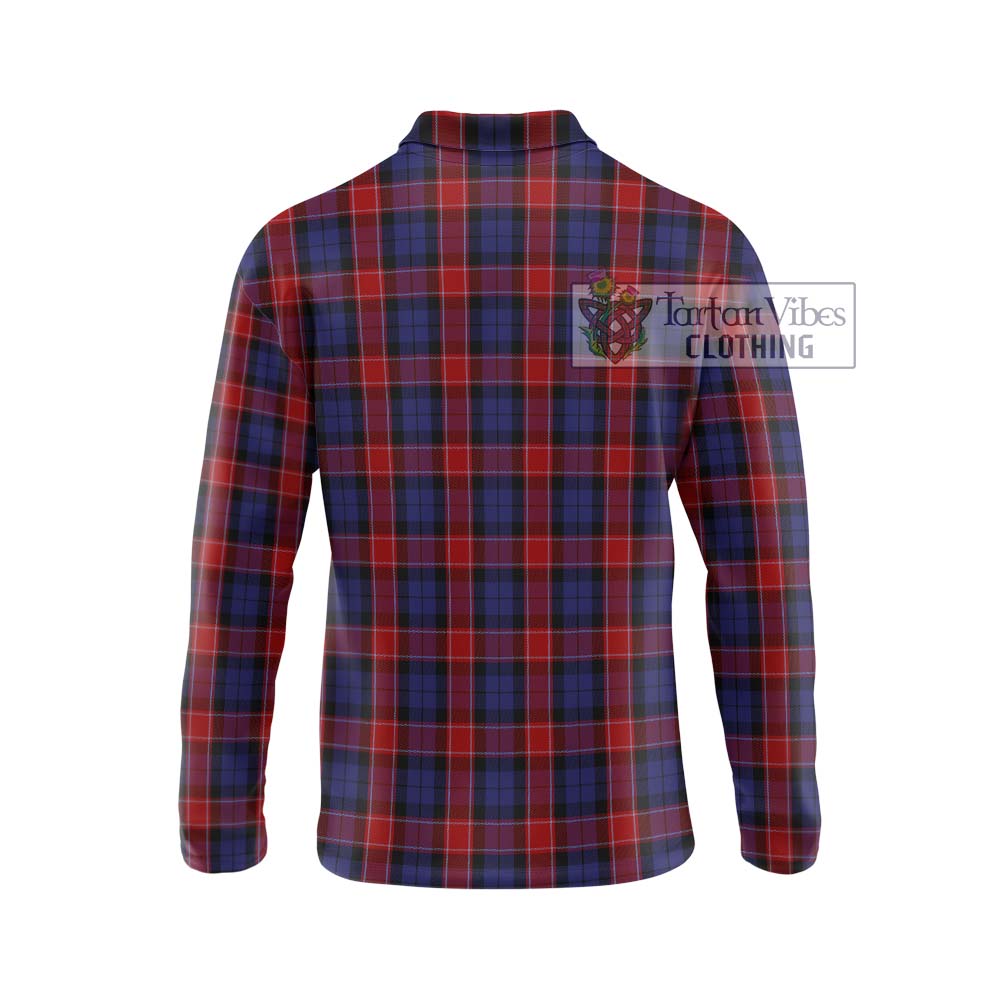 Graham of Menteith Red Tartan Long Sleeve Polo Shirt with Family Crest DNA In Me Style - Tartanvibesclothing Shop