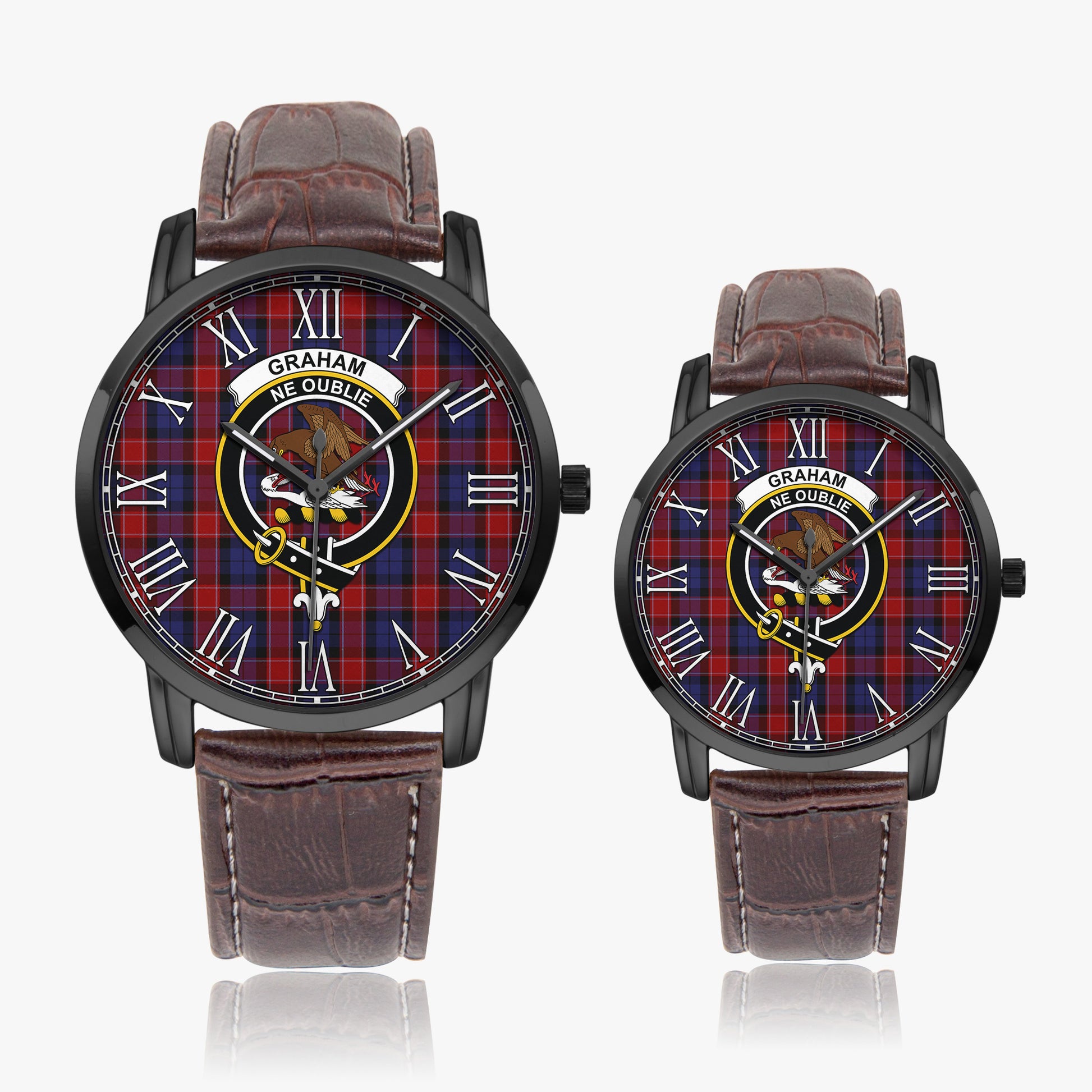 Graham of Menteith Red Tartan Family Crest Leather Strap Quartz Watch - Tartanvibesclothing