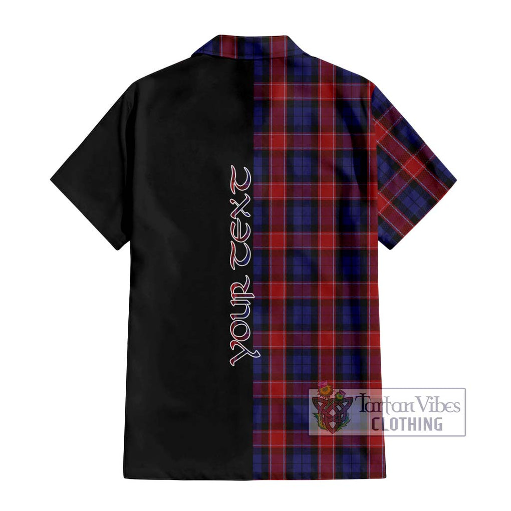 Graham of Menteith Red Tartan Short Sleeve Button Shirt with Family Crest and Half Of Me Style - Tartanvibesclothing Shop