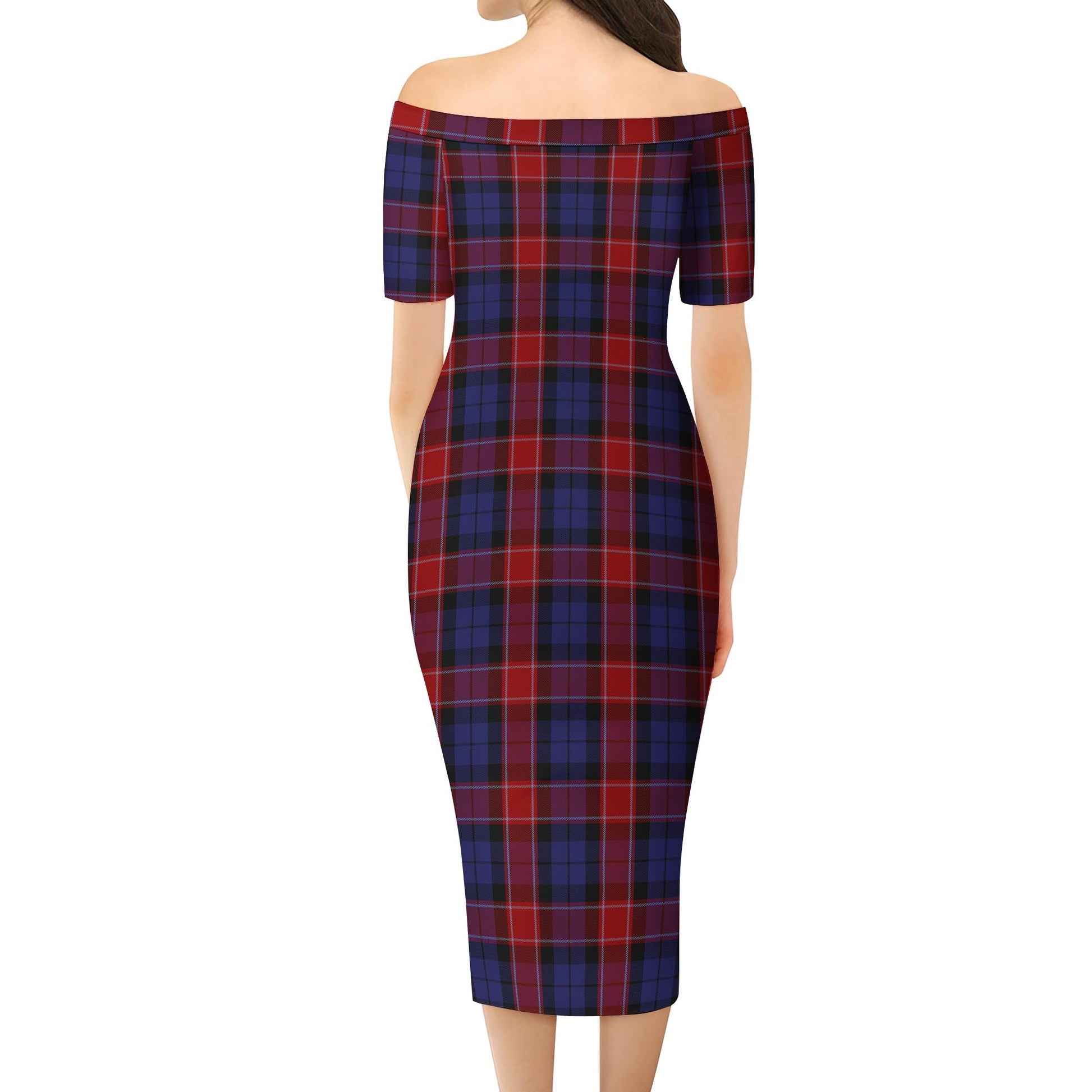 Graham of Menteith Red Tartan Off Shoulder Lady Dress - Tartanvibesclothing