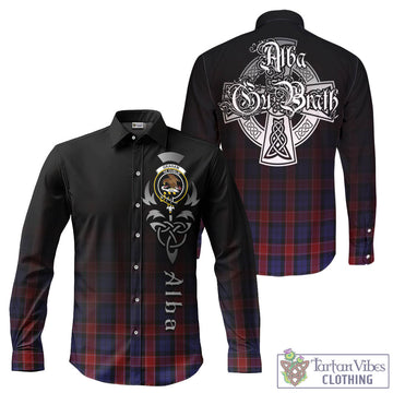 Graham of Menteith Red Tartan Long Sleeve Button Up Featuring Alba Gu Brath Family Crest Celtic Inspired