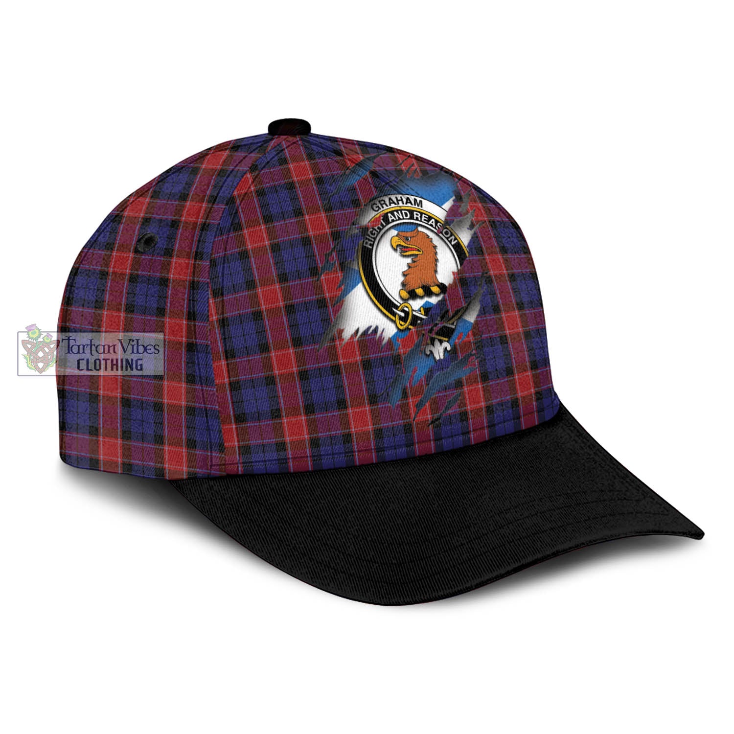 Tartan Vibes Clothing Graham of Menteith Red Tartan Classic Cap with Family Crest In Me Style