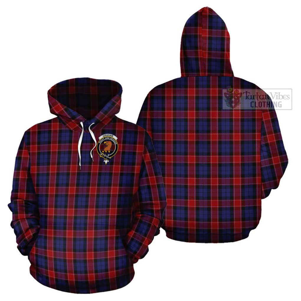 Graham of Menteith Red Tartan Cotton Hoodie with Family Crest Pullover Hoodie - Tartan Vibes Clothing