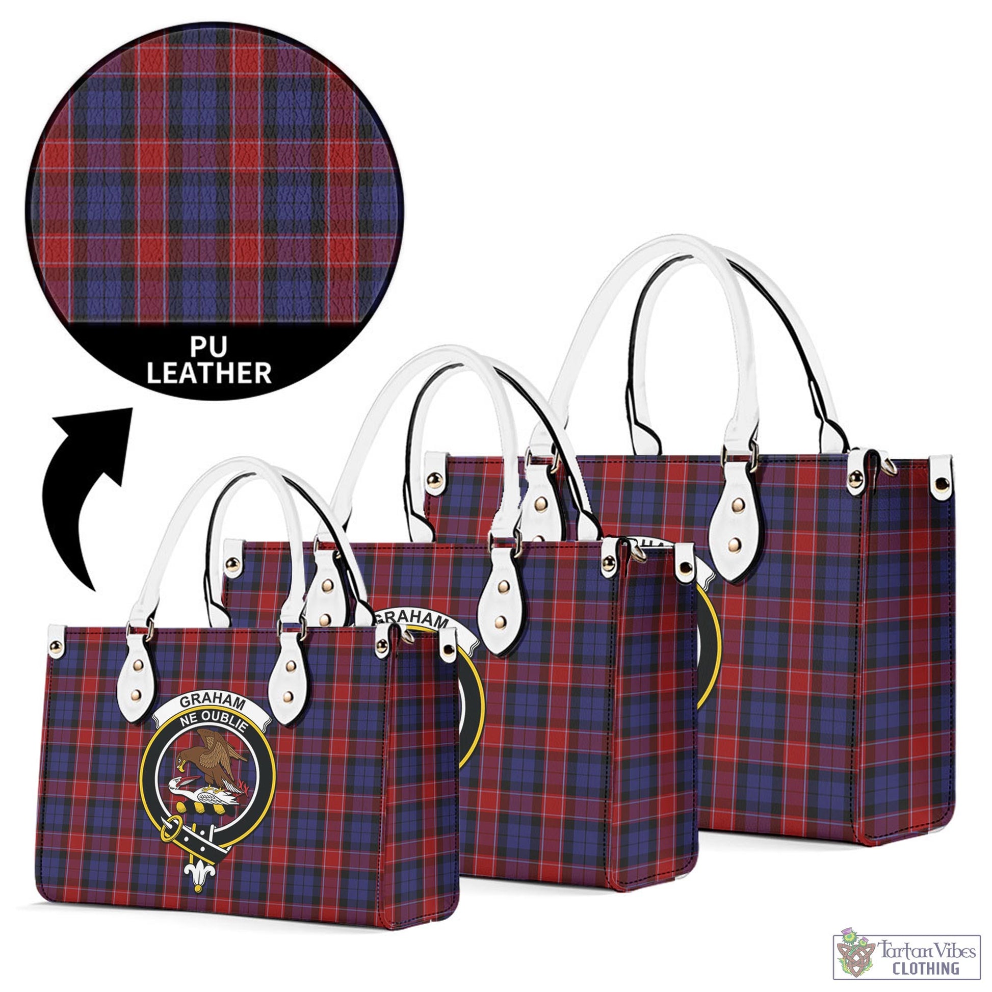 Tartan Vibes Clothing Graham of Menteith Red Tartan Luxury Leather Handbags with Family Crest