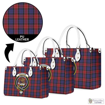 Graham of Menteith Red Tartan Luxury Leather Handbags with Family Crest