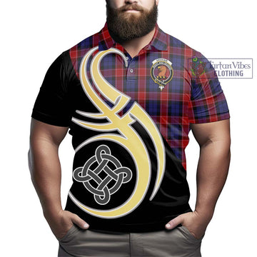 Graham of Menteith Red Tartan Polo Shirt with Family Crest and Celtic Symbol Style