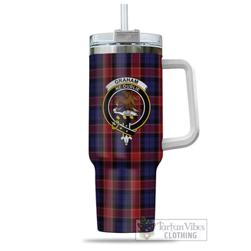 Graham of Menteith Red Tartan and Family Crest Tumbler with Handle