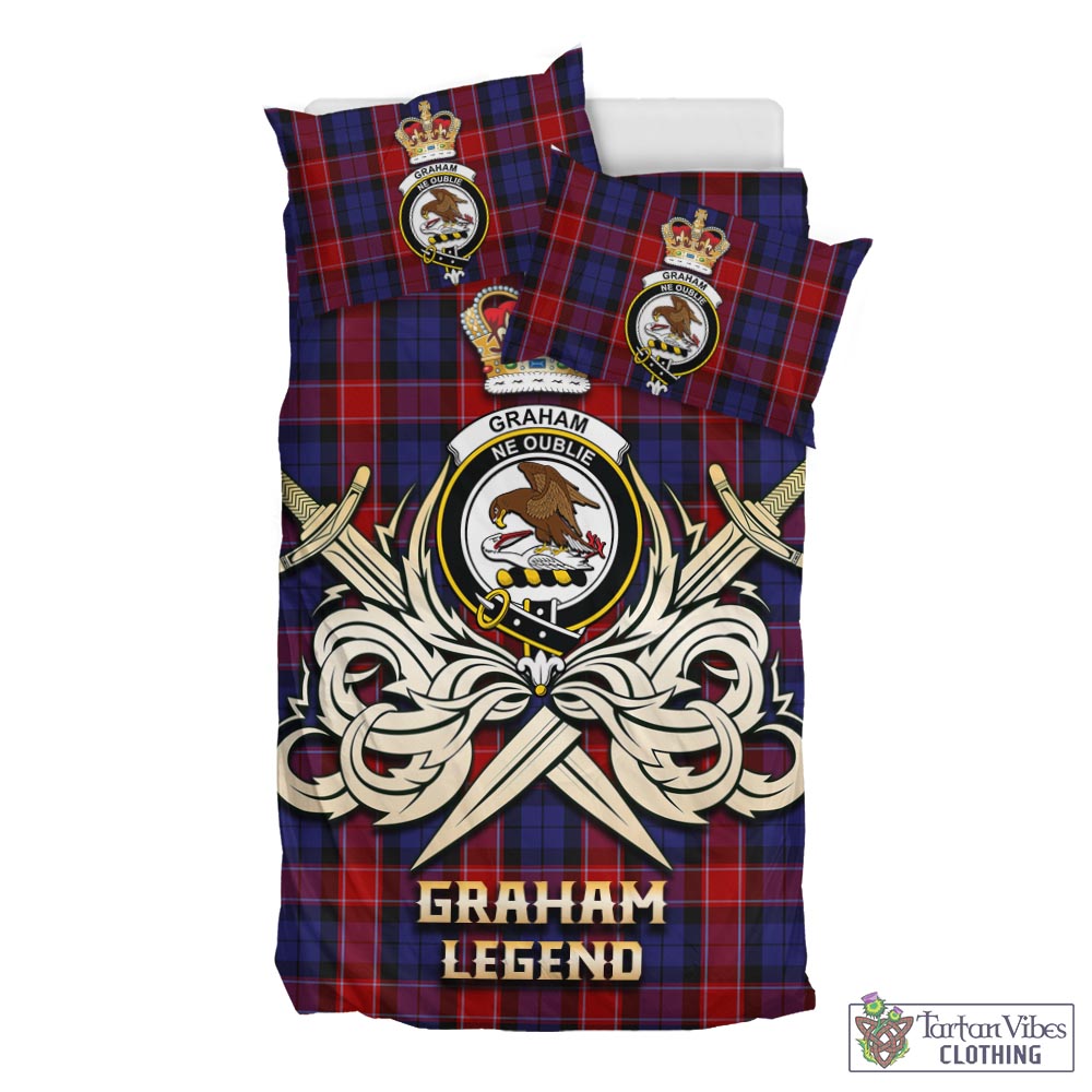 Tartan Vibes Clothing Graham of Menteith Red Tartan Bedding Set with Clan Crest and the Golden Sword of Courageous Legacy