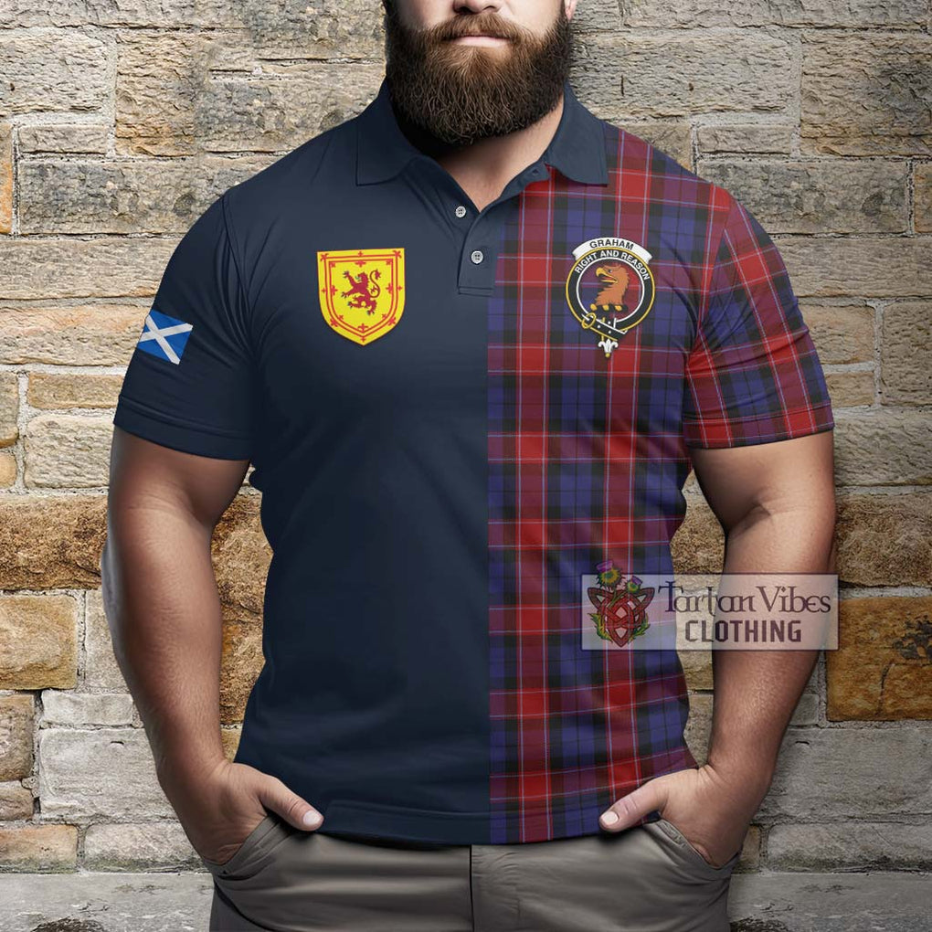 Tartan Vibes Clothing Graham of Menteith Red Tartan Polo Shirt with Scottish Lion Royal Arm Half Style