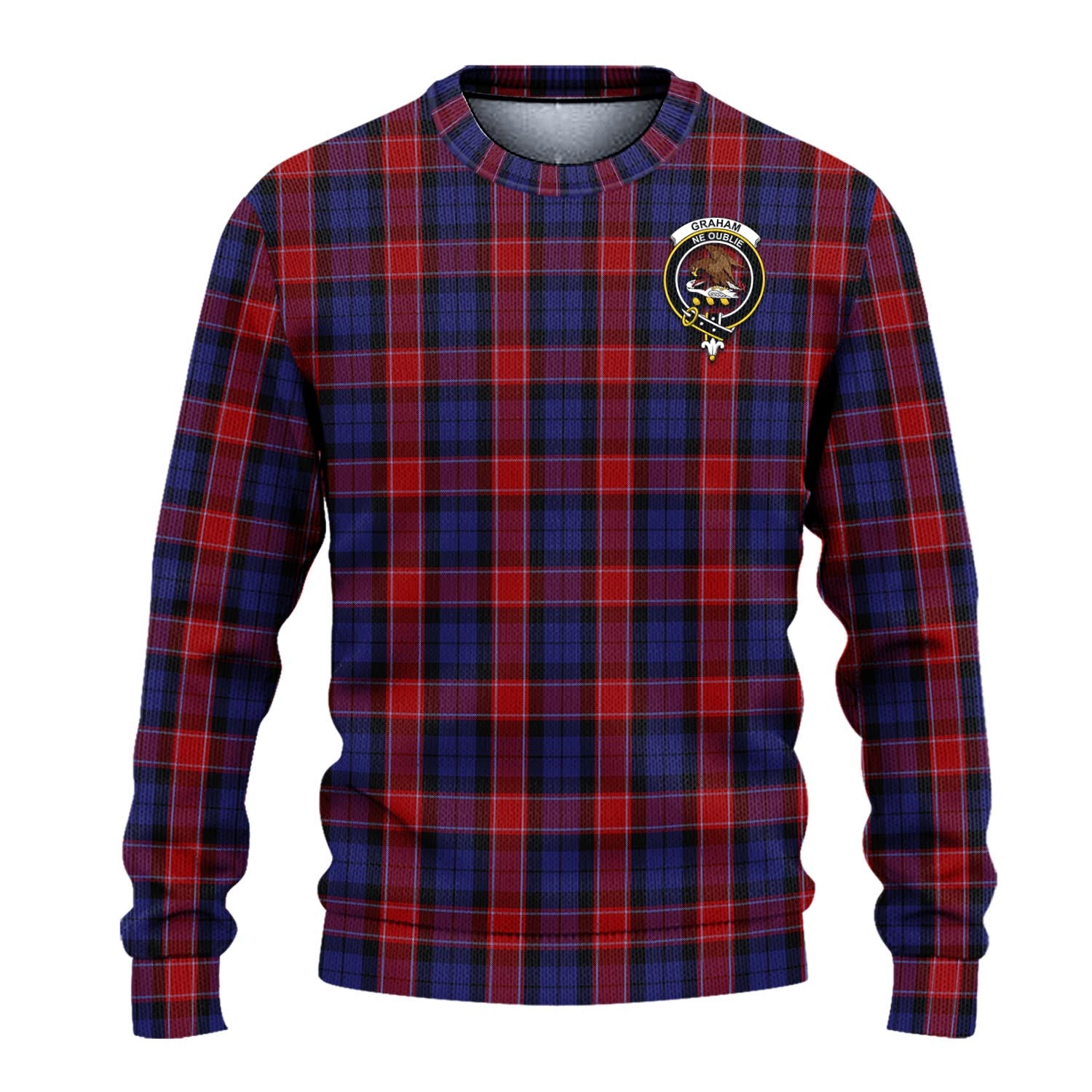 Graham of Menteith Red Tartan Knitted Sweater with Family Crest - Tartanvibesclothing