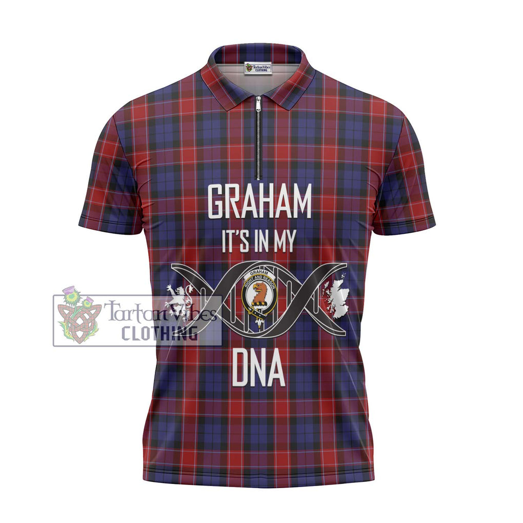 Graham of Menteith Red Tartan Zipper Polo Shirt with Family Crest DNA In Me Style - Tartanvibesclothing Shop