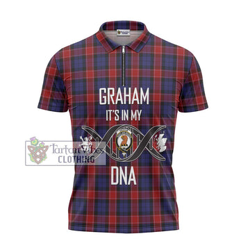 Graham of Menteith Red Tartan Zipper Polo Shirt with Family Crest DNA In Me Style