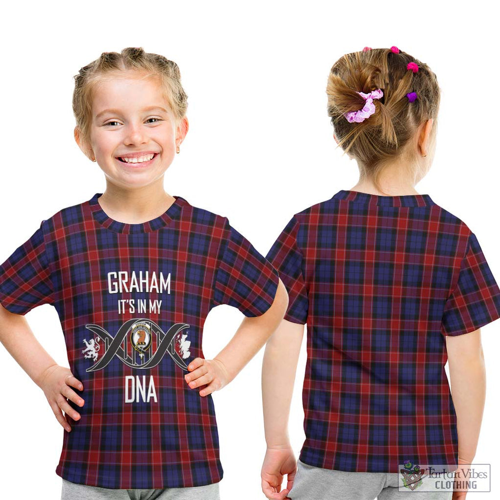 Graham of Menteith Red Tartan Kid T-Shirt with Family Crest DNA In Me Style - Tartanvibesclothing Shop