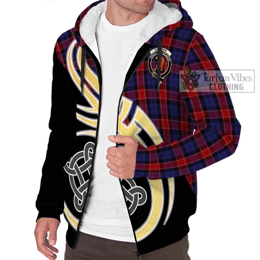 Graham of Menteith Red Tartan Sherpa Hoodie with Family Crest and Celtic Symbol Style - Tartan Vibes Clothing