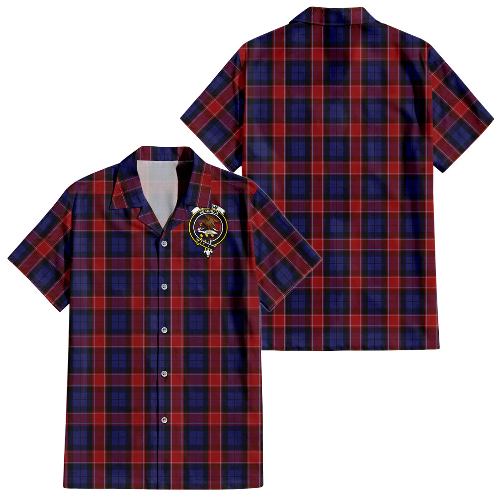 graham-of-menteith-red-tartan-short-sleeve-button-down-shirt-with-family-crest