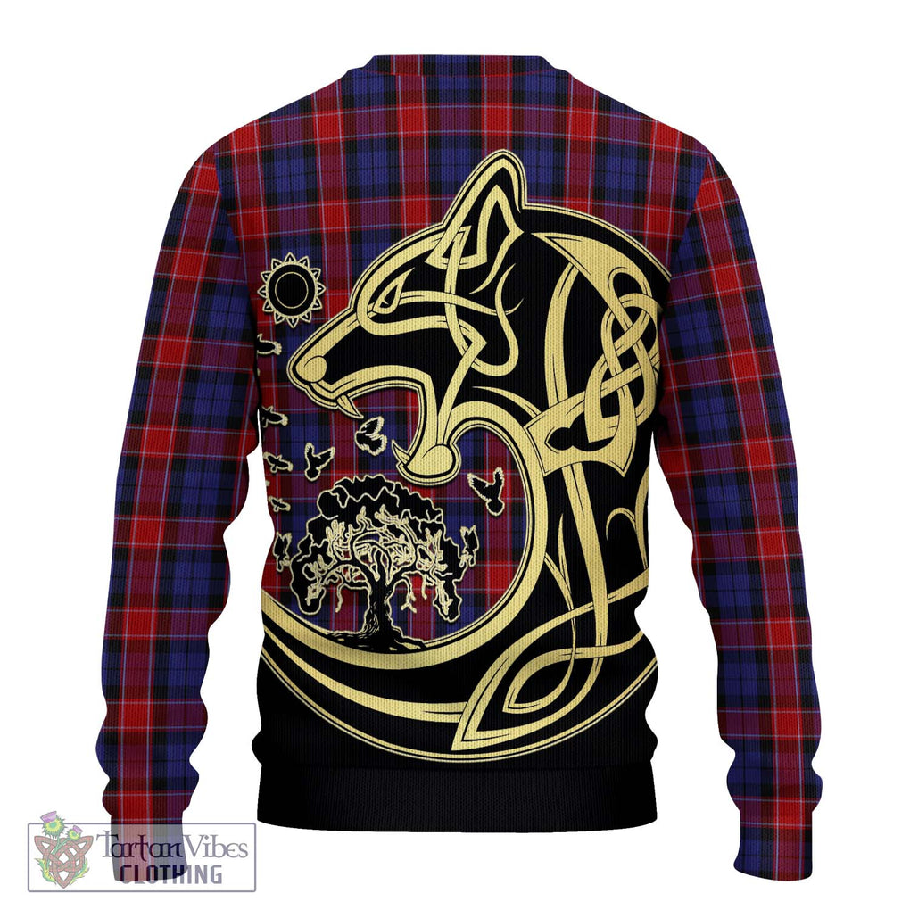 Graham of Menteith Red Tartan Knitted Sweater with Family Crest Celtic Wolf Style - Tartan Vibes Clothing