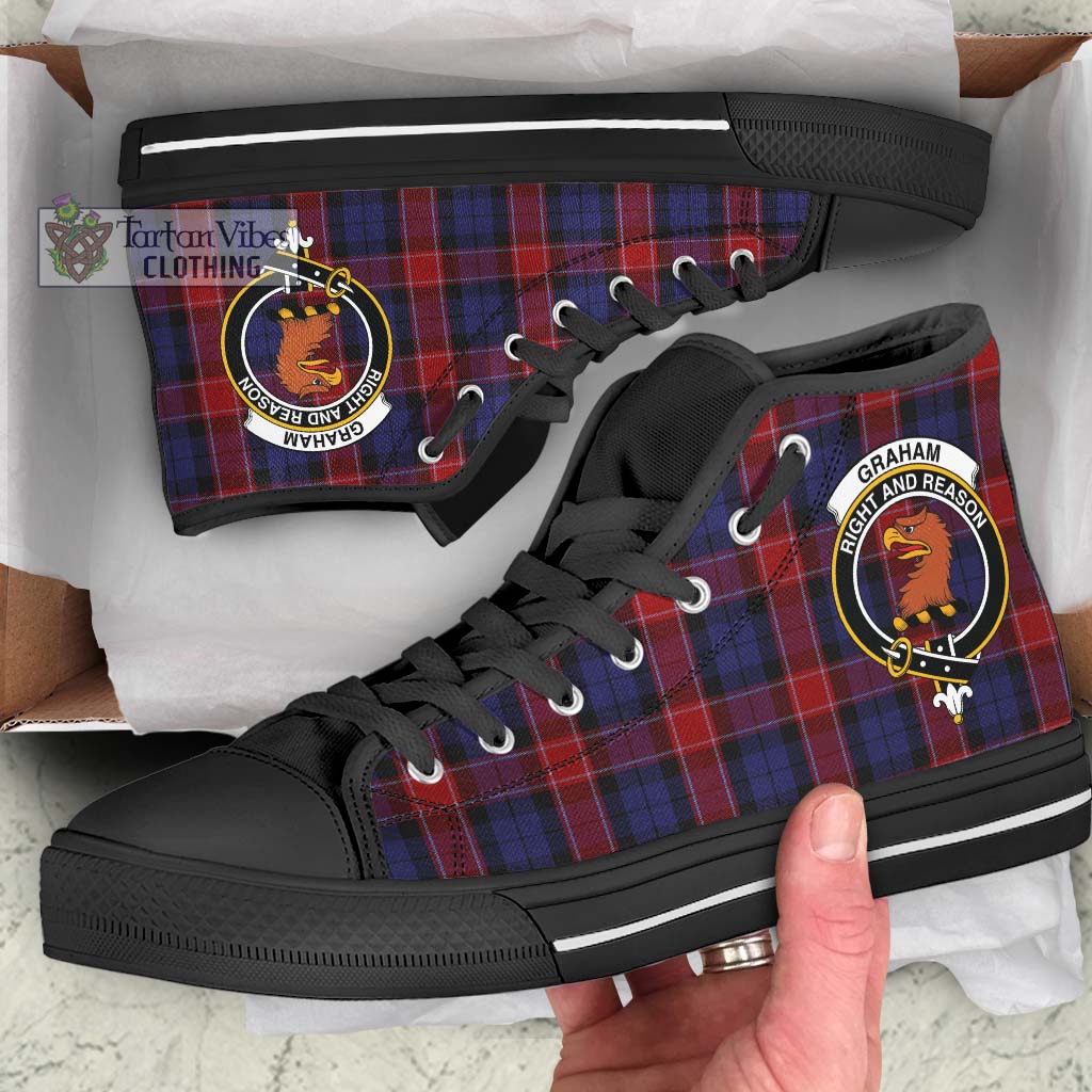 Tartan Vibes Clothing Graham of Menteith Red Tartan High Top Shoes with Family Crest