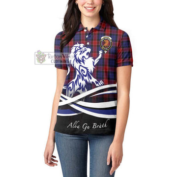 Graham of Menteith Red Tartan Women's Polo Shirt with Alba Gu Brath Regal Lion Emblem