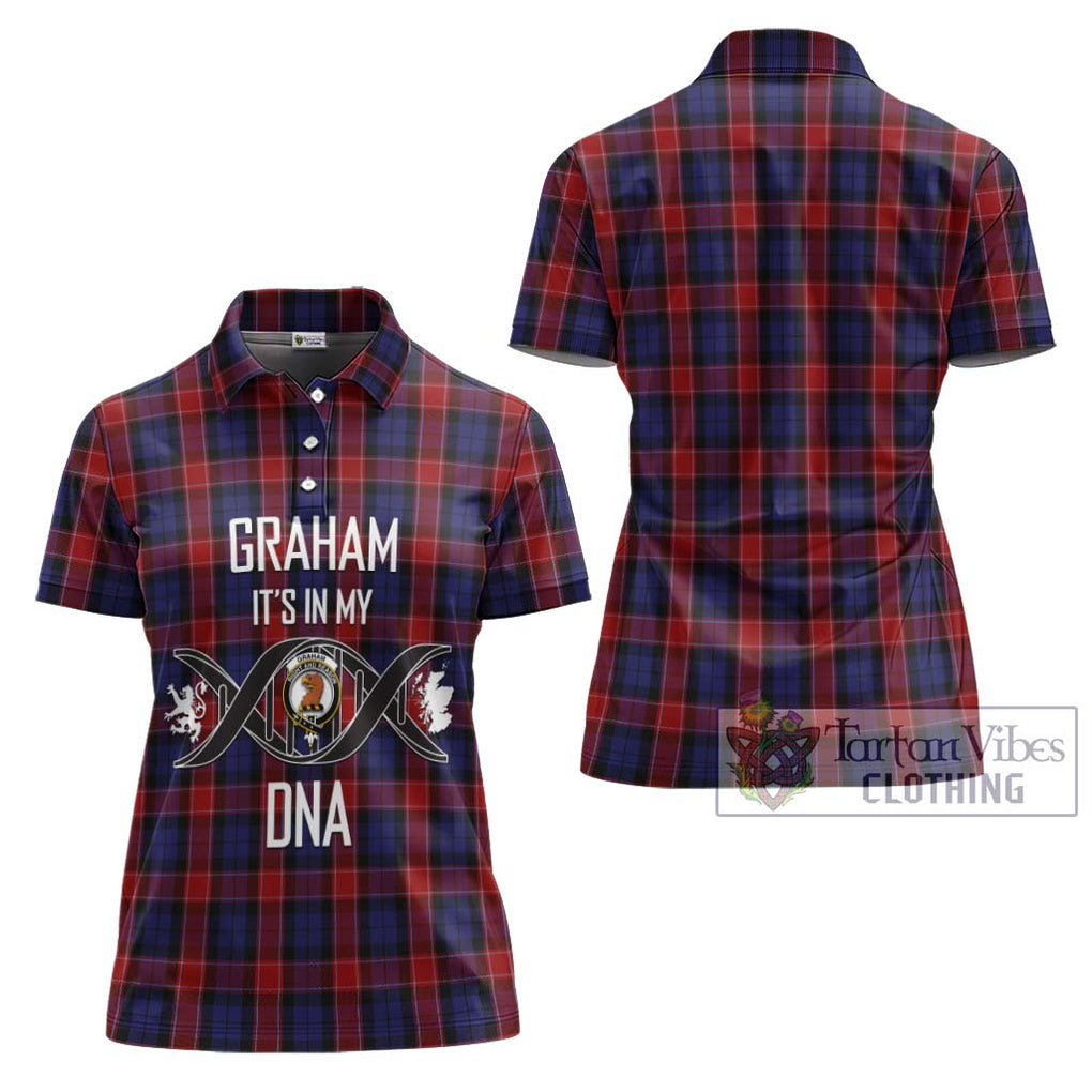 Graham of Menteith Red Tartan Women's Polo Shirt with Family Crest DNA In Me Style - Tartanvibesclothing Shop