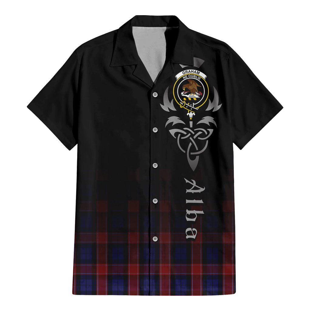 Tartan Vibes Clothing Graham of Menteith Red Tartan Short Sleeve Button Up Featuring Alba Gu Brath Family Crest Celtic Inspired