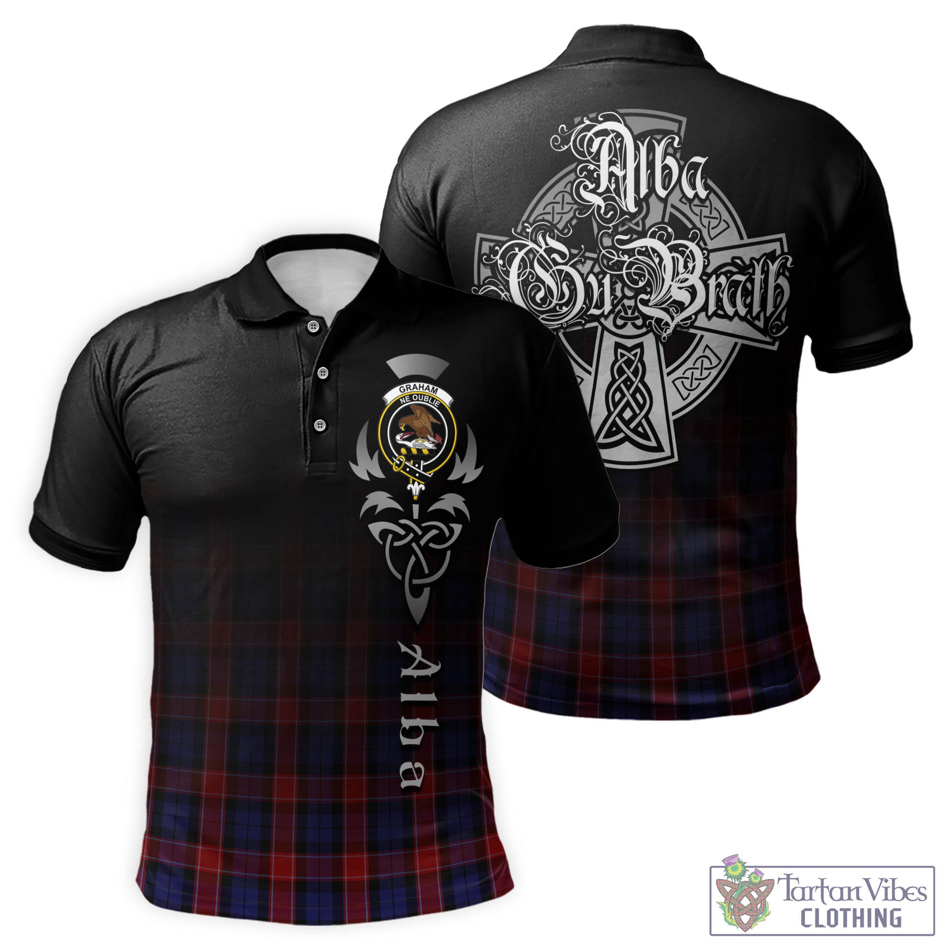 Tartan Vibes Clothing Graham of Menteith Red Tartan Polo Shirt Featuring Alba Gu Brath Family Crest Celtic Inspired