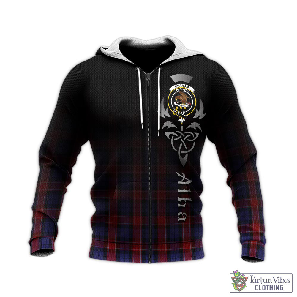 Tartan Vibes Clothing Graham of Menteith Red Tartan Knitted Hoodie Featuring Alba Gu Brath Family Crest Celtic Inspired