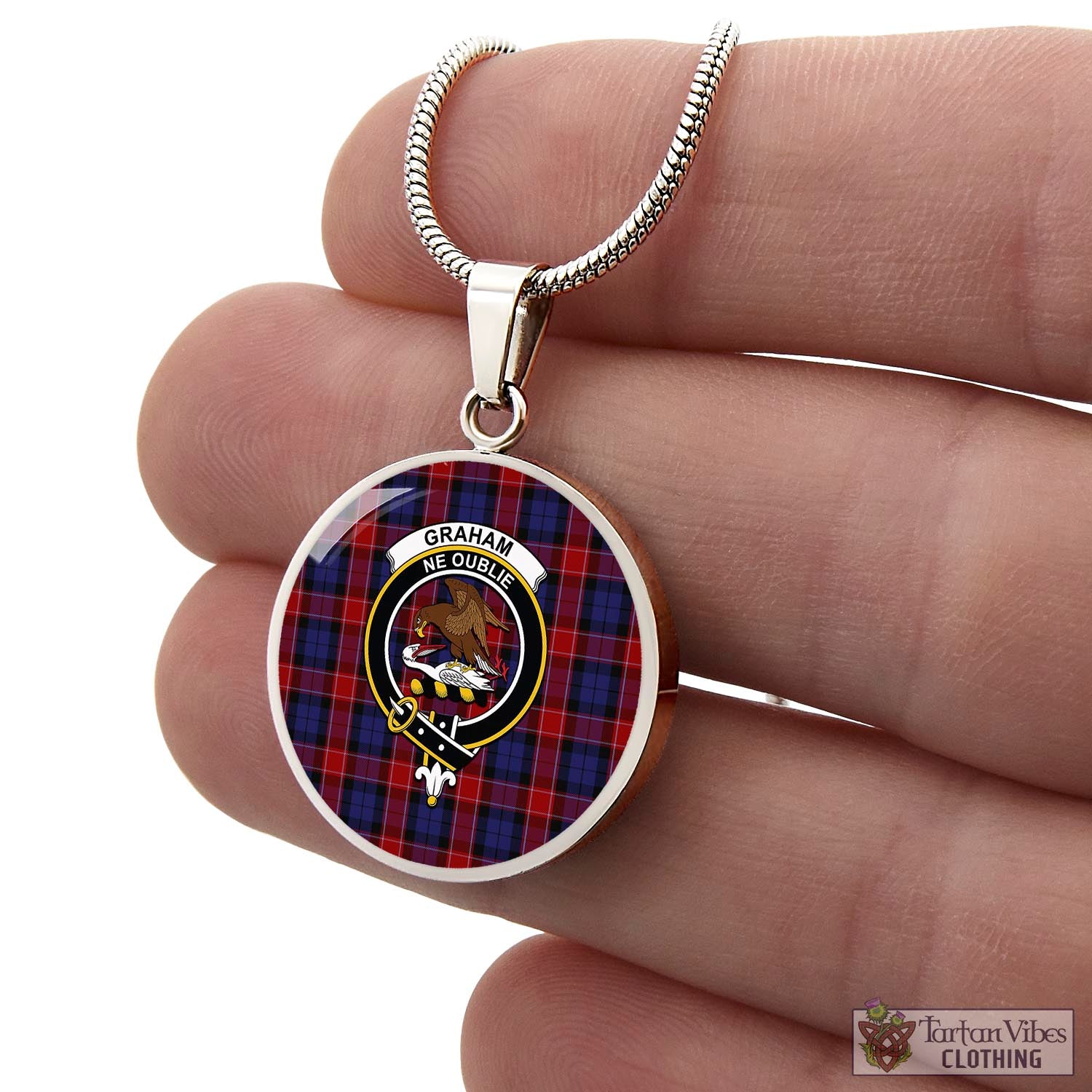 Tartan Vibes Clothing Graham of Menteith Red Tartan Circle Necklace with Family Crest