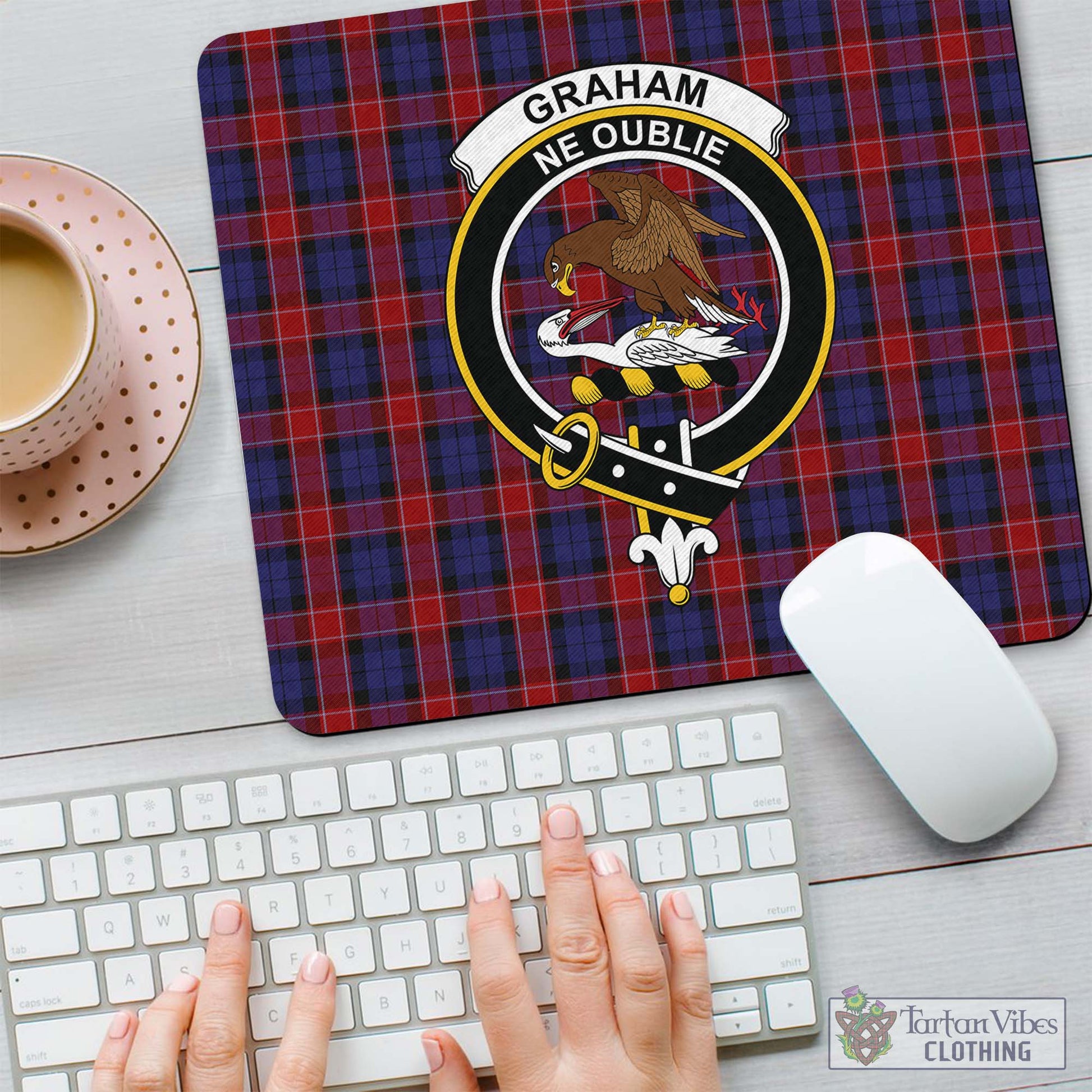 Tartan Vibes Clothing Graham of Menteith Red Tartan Mouse Pad with Family Crest