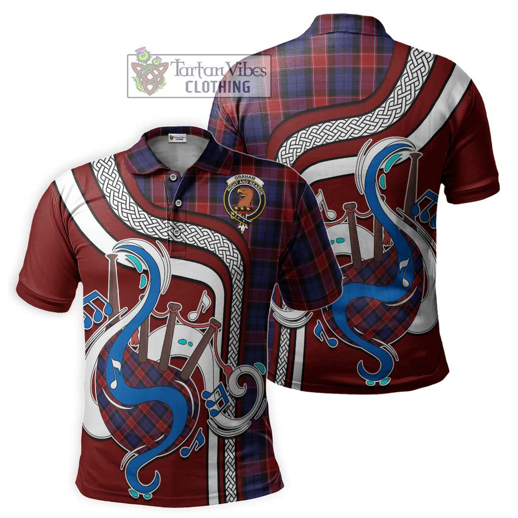 Tartan Vibes Clothing Graham of Menteith Red Tartan Polo Shirt with Epic Bagpipe Style