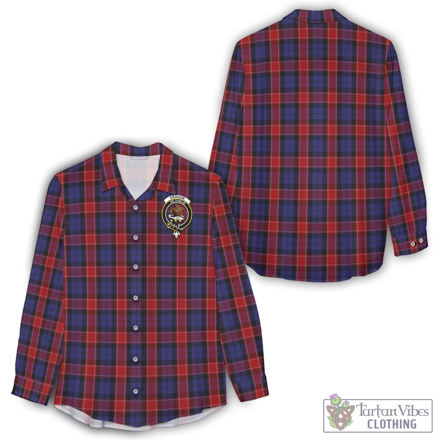 Tartan Vibes Clothing Graham of Menteith Red Tartan Womens Casual Shirt with Family Crest