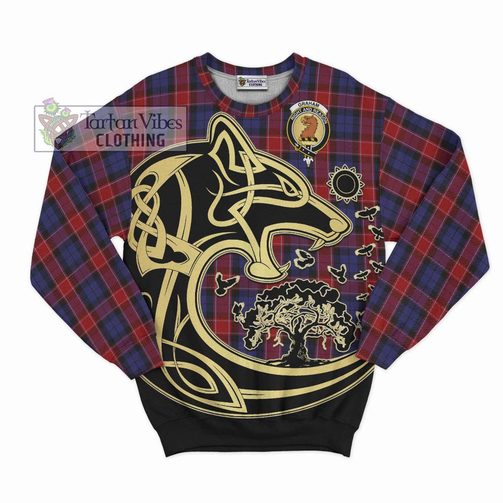 Graham of Menteith Red Tartan Sweatshirt with Family Crest Celtic Wolf Style - Tartan Vibes Clothing