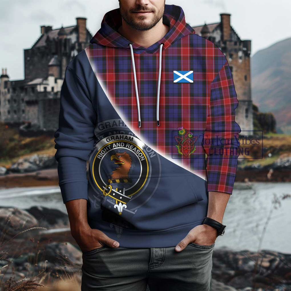 Graham of Menteith Red Tartan Hoodie with Personalised National Flag and Family Crest Half Style - Tartanvibesclothing Shop