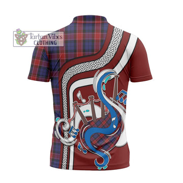 Graham of Menteith Red Tartan Zipper Polo Shirt with Epic Bagpipe Style