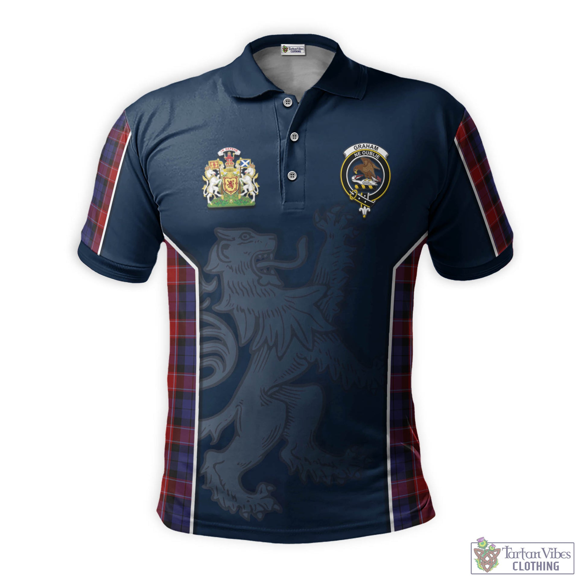 Tartan Vibes Clothing Graham of Menteith Red Tartan Men's Polo Shirt with Family Crest and Lion Rampant Vibes Sport Style