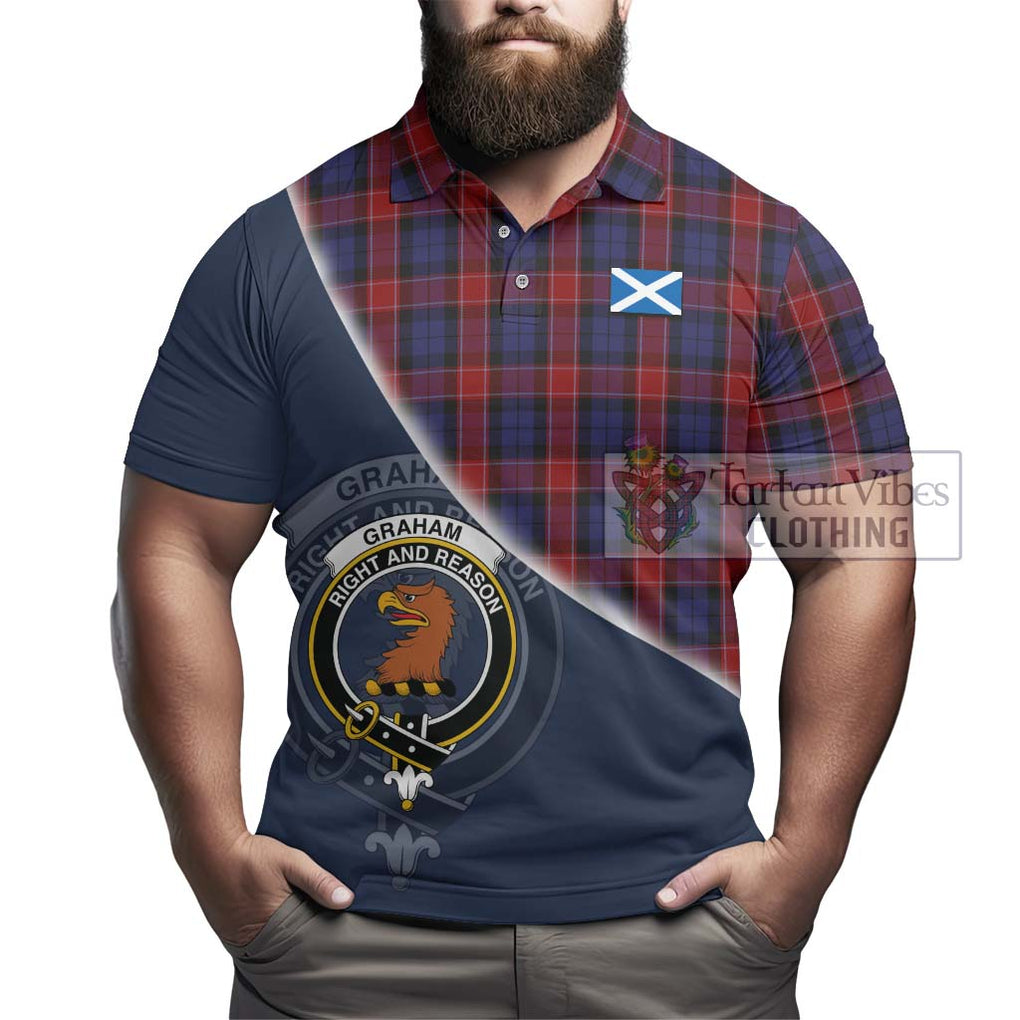 Graham of Menteith Red Tartan Polo Shirt with Personalised National Flag and Family Crest Half Style - Tartanvibesclothing Shop