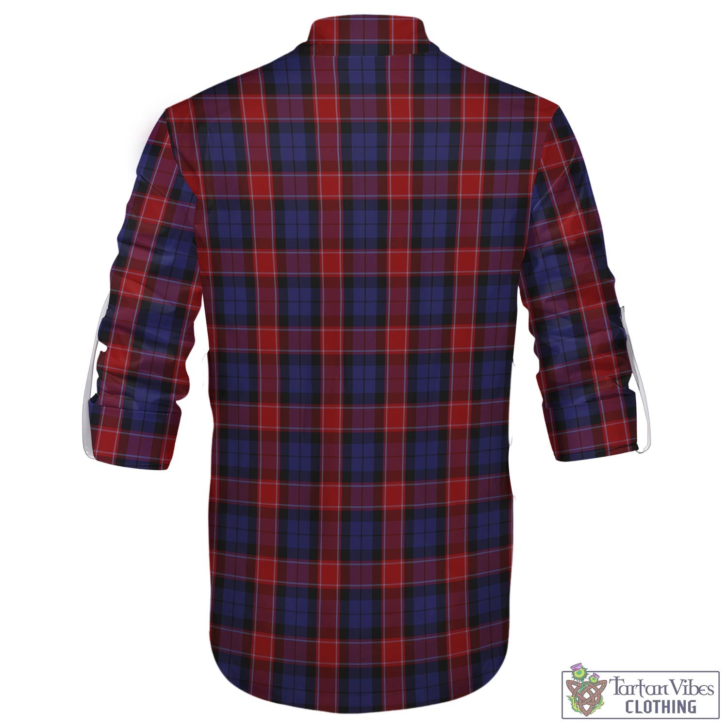 Tartan Vibes Clothing Graham of Menteith Red Tartan Men's Scottish Traditional Jacobite Ghillie Kilt Shirt with Family Crest