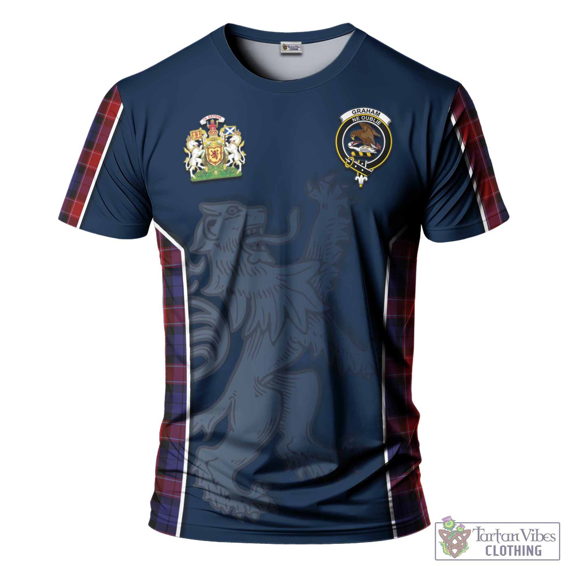 Tartan Vibes Clothing Graham of Menteith Red Tartan T-Shirt with Family Crest and Lion Rampant Vibes Sport Style